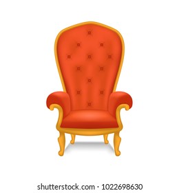 Realistic Detailed 3d Luxurious Antiquarian Armchair or Throne Closeup View. Vector illustration of Old Red Royal Chair