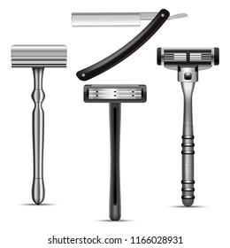 Realistic Detailed 3d Male Shaving Razor Mockup Set Elements of Barbershop. Vector illustration of Personal Accessory for Men