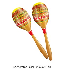 Realistic Detailed 3d Maracas Shakers Traditional Mexican Musical Instrument Isolated on a White Background. Vector illustration of Maraca Set