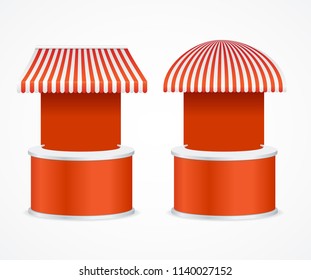 Realistic Detailed 3d Market Street Stall Set Business Stripe Tent Kiosk. Vector illustration of Shop Retail Stand