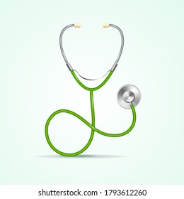 Realistic Detailed 3d Medical Green Stethoscope. Vector illustration of Professional Instrument for Diagnostic Health