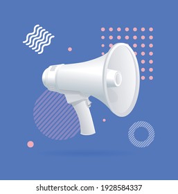 Realistic Detailed 3d Megaphone Advertising Marketing Promotion Concept Banner Card Speakerphone For Public Communicate. Vector Illustration