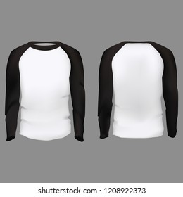 Realistic Detailed 3d Men Slim-Fitting Long Sleeve Set Empty Blank Template Front and Back Side. Vector illustration