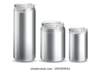 Realistic Detailed 3d Metal Cans Set. Vector illustration of Container for Drink Beverage