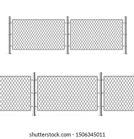 Realistic Detailed 3d Metal Fence Wire Mesh Set for Jail. Vector illustration of Link Wall