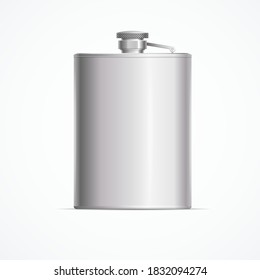 Realistic Detailed 3d Metal Hip Flask for Alcohol Drink. Vector illustration of Personal Shiny Container Hipflask