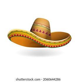 Realistic Detailed 3d Mexican Sombrero Hat Element of Traditional Costume Isolated on a White Background. Vector illustration