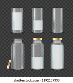 Realistic Detailed 3d Milk Bottle and Glass Set on a Transparent Background. Vector illustration of Bottles and Glasses