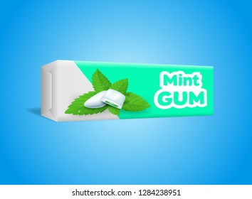 Realistic Detailed 3d Mints Chewing Gum Packaging on a Blue Background. Vector illustration