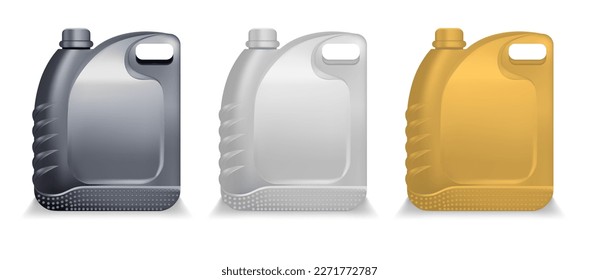 Realistic Detailed 3d Motor Oil Bottle Empty Template Mockup Set. Vector illustration of Plastic Container Canister