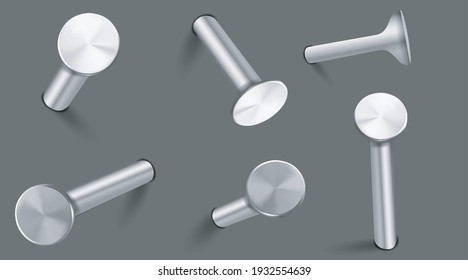 Realistic Detailed 3d Nails Hammered into Wall Set on a Gray Background Symbol of Repair. Vector illustration