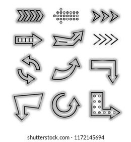 Realistic Detailed 3d Neon Arrow Set Black Icon Signs or Signboard Electric Decoration for Night Bar, Casino. Vector illustration