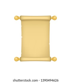 Realistic Detailed 3d Old Paper Vecrtical Scroll for Ancient Documents, Manuscript Papyrus. Vector illustration