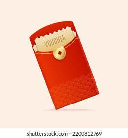 Realistic Detailed 3d Open Chinese Red Packet or Envelope Present Money and Monetary Value Voucher. Vector illustration