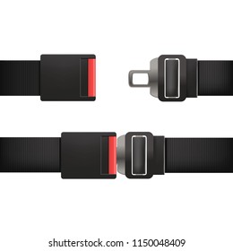 Realistic Detailed 3d Open and Closed Seatbelt Set Safety or Protection Concept. Vector illustration of Seat Belt