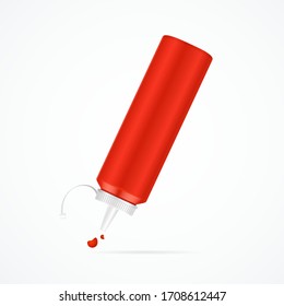 Realistic Detailed 3d Open Red Ketchup Bottle with Splashes Fast Food Concept. Vector illustration of Spicy Taste