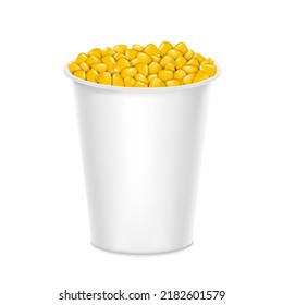 Realistic Detailed 3d Organic Corn Grains White Blank Empty Template Cup Isolated on a Background. Vector illustration