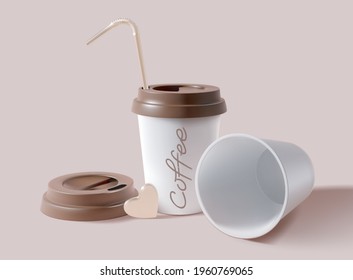 Realistic Detailed 3d Paper Coffee Cup Set. Vector