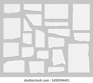 Realistic Detailed 3d Paper Scraps Set for Notice and Message on a Grey. Vector illustration of Pieces Papers