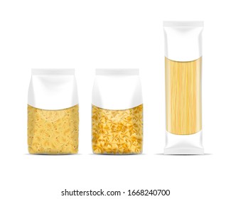 Realistic Detailed 3d Pasta Packaging Template Set Include of Farfalle and Spaghetti. Vector illustration of Italian Healthy Product