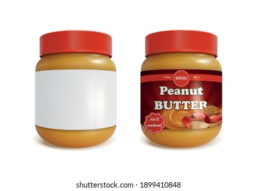 Realistic Detailed 3d Peanut Butter Spread Set. Vector illustration of Jar Mockup and Container with Label