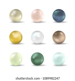Realistic Detailed 3d Realistic Pearl Set Isolated on White Background Different Types. Vector illustration of Jewelry Luxury Balls