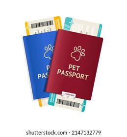 Realistic Detailed 3d Pet Passport and Ticket Set for Cat and Dog. Vector illustration of Passports and Tickets