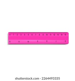 Realistic Detailed 3d Pink Ruler Tool of School or Office Isolated on a White Background. Vector illustration