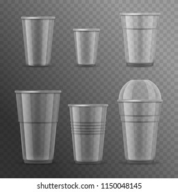 Realistic Detailed 3d Plastic Cups Template Mockup Set on a Transparent Background for Coffee, Tea and Drink. Vector illustration