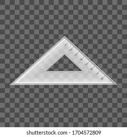 Realistic Detailed 3d Plastic Ruler Instrument on a Transparent Background for Education, Mathematic and Geometry Measurement. Vector illustration