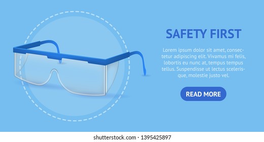 Realistic Detailed 3d Plastic Safety Glasses Card Transparent Glass Protective Equipment for Work Industry Construction. Vector illustration of Accessory