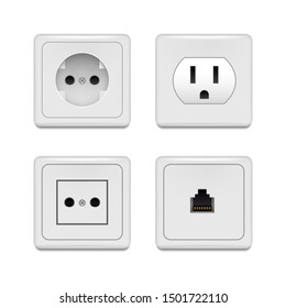 Realistic Detailed 3d Plastic White Blank Socket and Switch Template Mockup Set Energy Technology. Vector illustration of Mock Up
