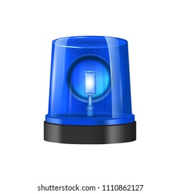 Realistic Detailed 3d Police Lights Beacon Flashing Blue Isolated on White Background. Vector illustration of Siren