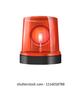 Realistic Detailed 3d Police Lights Beacon Flashing Red Isolated on White Background. Vector illustration of Siren