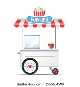 Realistic Detailed 3d Popcorn Street Food Snack Kiosk for Festival and Carnival. Vector illustration of Cart Market Stand