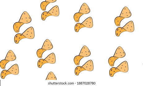 Realistic Detailed 3d Potato Chips Set Different ViewSeamless Pattern Background. Vector