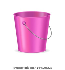 Realistic Detailed 3d Purple Empty Plastic or Metal Bucket and Handle. Vector illustration