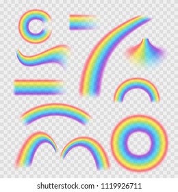 Realistic Detailed 3d Rainbows Different Shapes Set on a Transparent Background Symbol of Fantasy. Vector illustration of Rainbow