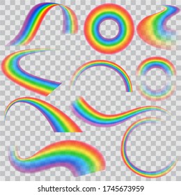 Realistic Detailed 3d Rainbows Different Shape Set on a Transparent Background. Vector illustration of Rain Arch