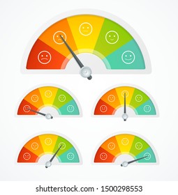 Realistic Detailed 3d Rating Feedback Meter Set and Thin Line Icons. Vector illustration of Quality Survey Concept