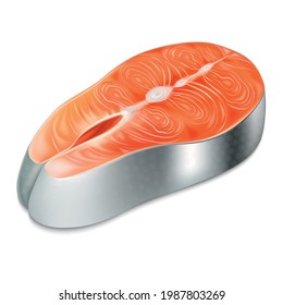 Realistic Detailed 3d Raw Salmon Fillet Slice Steak Cooking Seafood. Vector illustration of Fresh Fish Concept