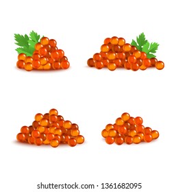 Realistic Detailed 3d Red Caviar Different Types Set Appetizer Seafood Healthy Luxury Delicacy Russian Caviare. Vector illustration of Fish Roe