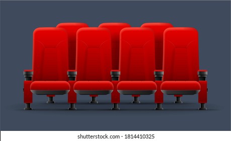 Realistic Detailed 3d Red Cinema Movie Chairs Row for Auditorium or Hall. Vector illustration of Armchair