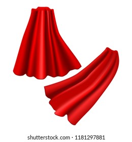 Realistic Detailed 3d Red Cloaks Costume Superhero Element Set Silk or Satin Material. Vector illustration of Cloak