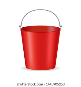Realistic Detailed 3d Red Empty Plastic or Metal Bucket and Handle. Vector illustration