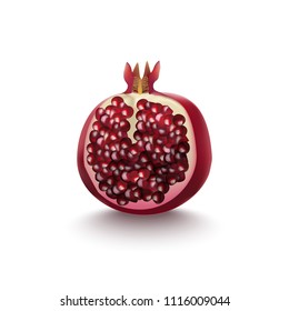 Realistic Detailed 3d Red Fresh Pomegranate with Seeds Half Healthy Fruit. Vector illustration of Natural Sweet