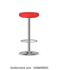 Realistic Detailed 3d Red Modern Bar Stool Furniture for Bar and Restaurant Interior. Vector illustration