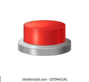 Realistic Detailed 3d Red Shiny Round Push Button Closeup View Isolated on White Background. Vector illustration