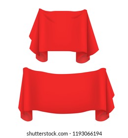 Realistic Detailed 3d Red Textile Banners Set Template Clean White Mock Up Closeup View . Vector illustration of Banner