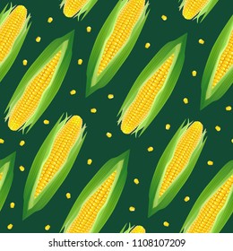 Realistic Detailed 3d Ripe Corncobs with Yellow Corns Natural Vegetarian Food Seamless Pattern Background. Vector illustration of Maize